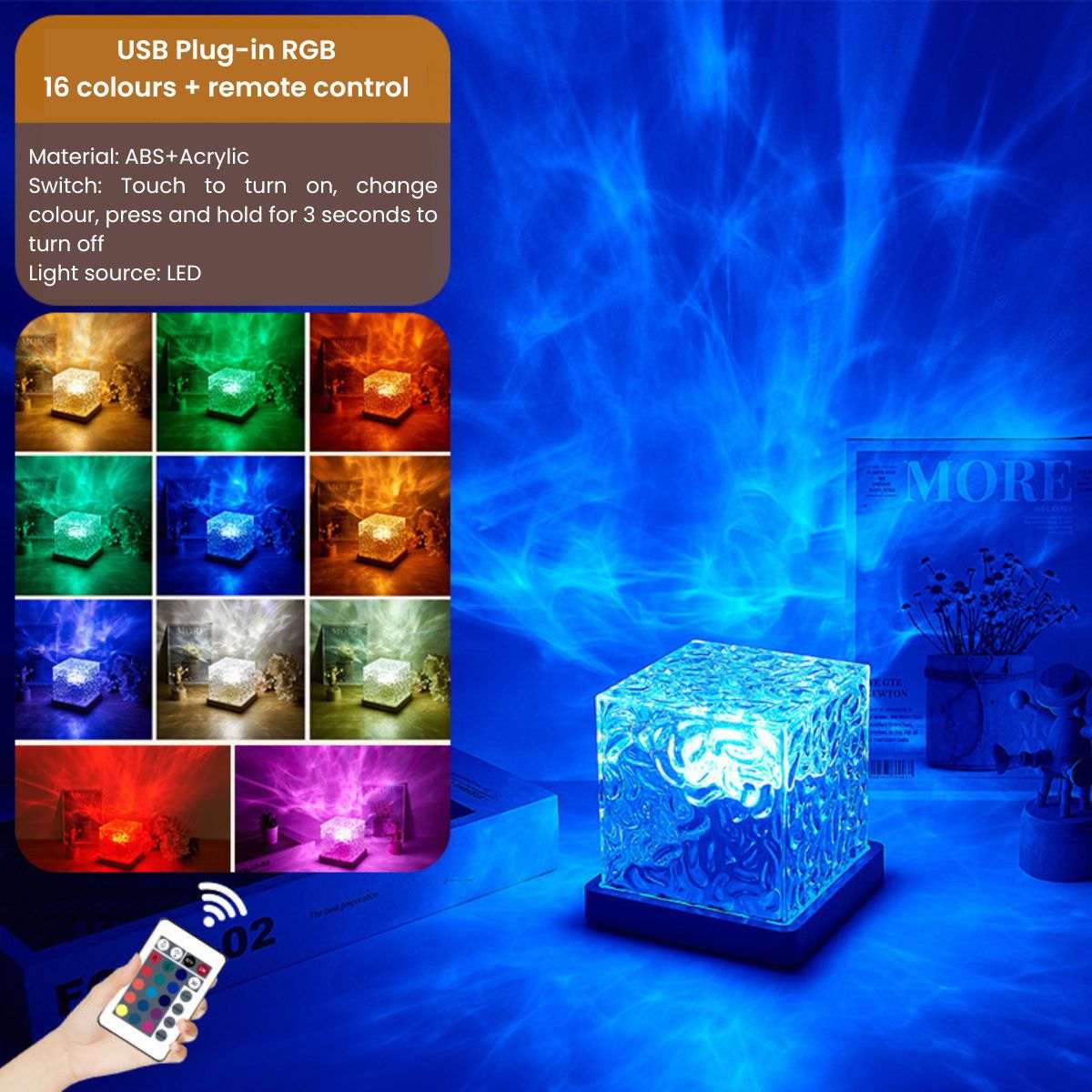 Glowly Aurora Night Light Projector with Wooden Base - 16 Color LED Galaxy Lamp Night Light Projector
