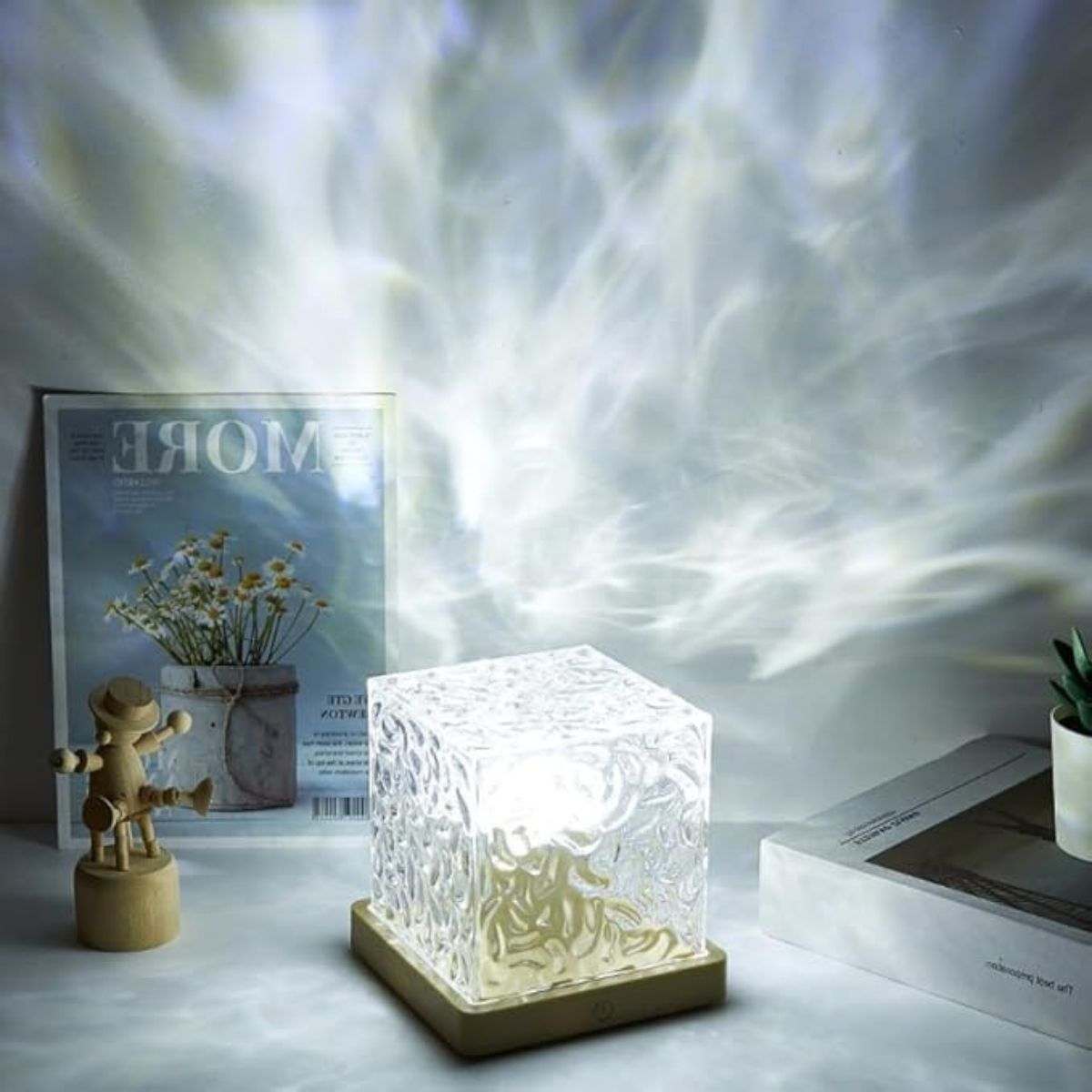 Glowly Aurora Night Light Projector with Wooden Base - 16 Color LED Galaxy Lamp Night Light Projector