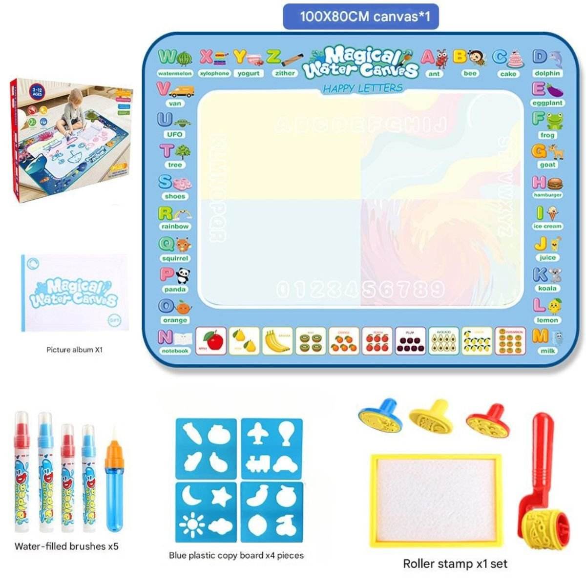 Kidst Aqua Water Doodle Mat mess-free water drawing mat for kids with educational Happy Letters theme