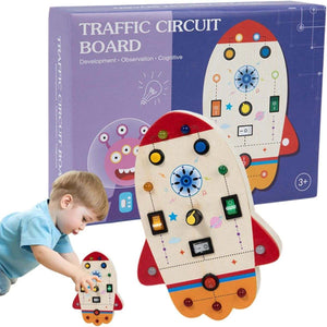 Montessori busy board wooden sensory toy with lights and switches for kids ages 3 plus