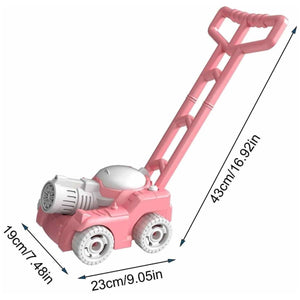 Kidst push-along bubble walker car designed as a bubble lawn mower for kids' outdoor play