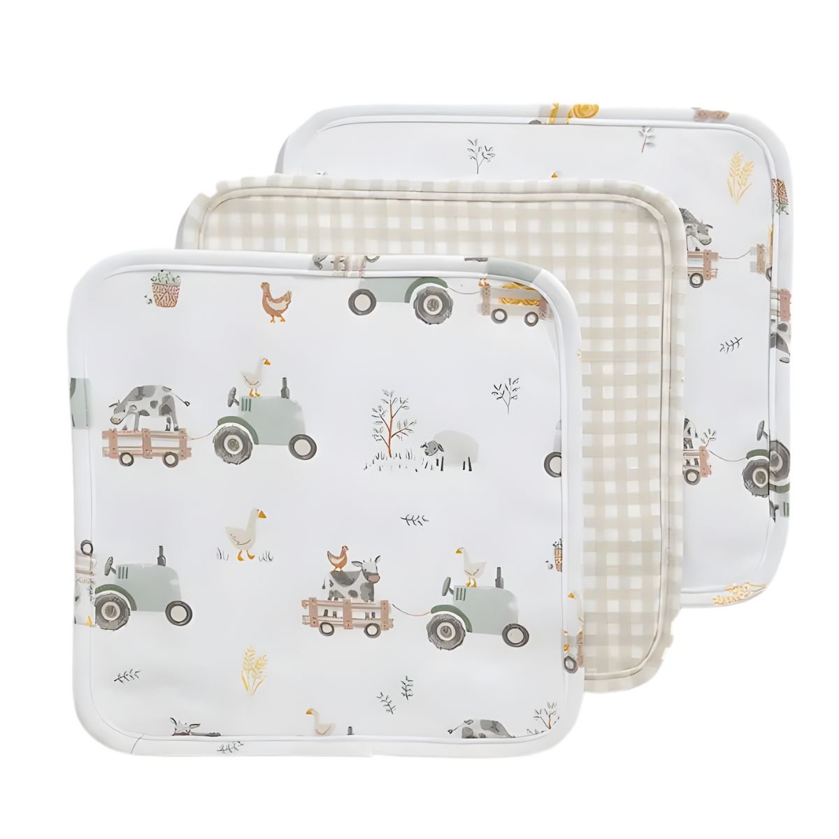 Living Textiles 3 Pack Organic Wash Cloths | Tractor Ride Baby Washcloth