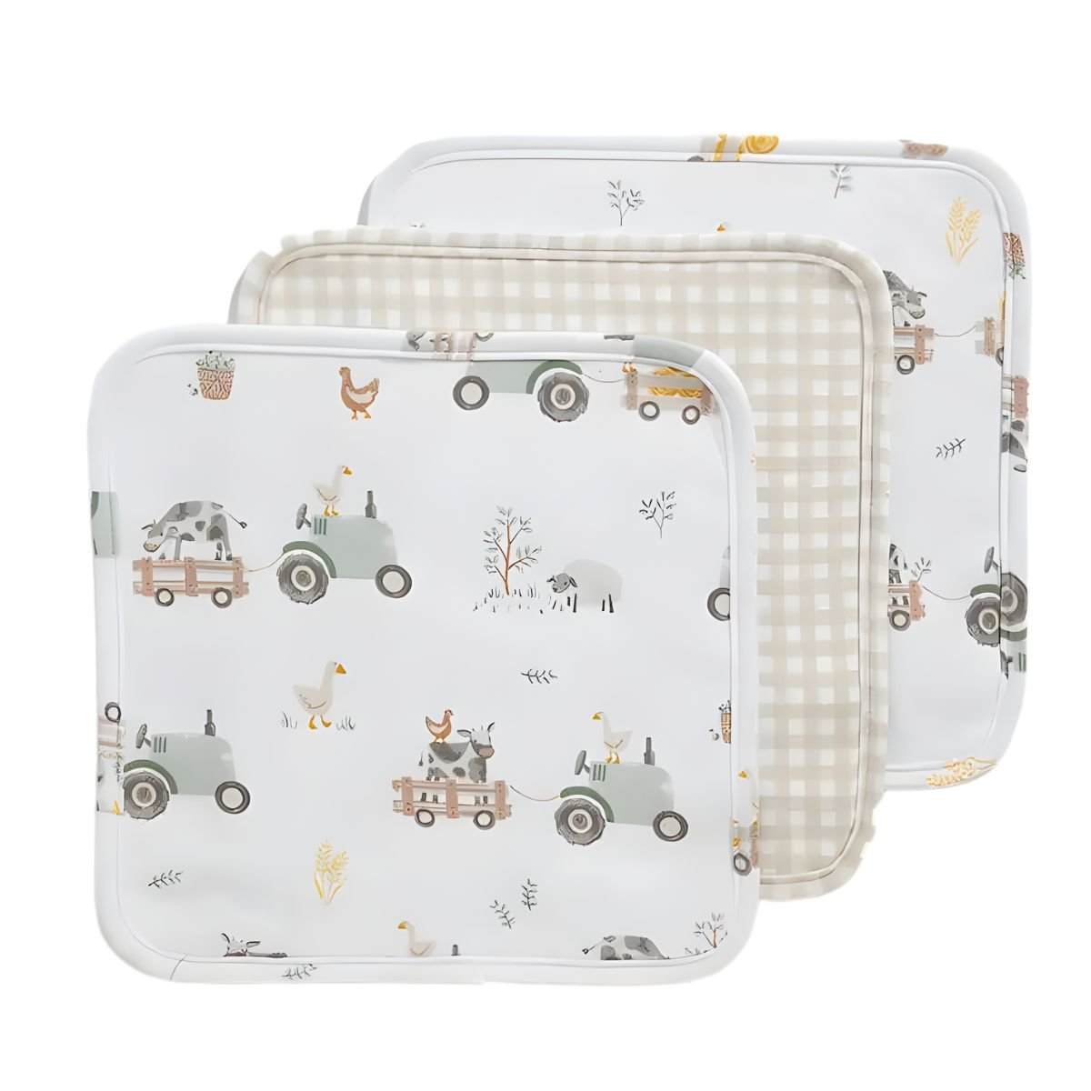 Living Textiles 3 Pack Organic Wash Cloths | Tractor Ride Baby Washcloth