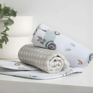 Living Textiles 3 Pack Organic Wash Cloths | Tractor Ride Baby Washcloth