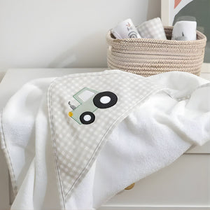 Living Textiles Organic Hooded Towel | Tractor Ride Baby Towel