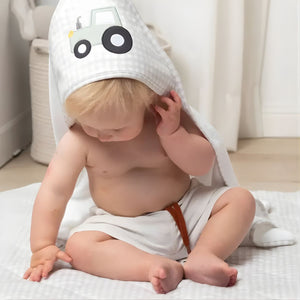 Living Textiles Organic Hooded Towel | Tractor Ride Baby Towel