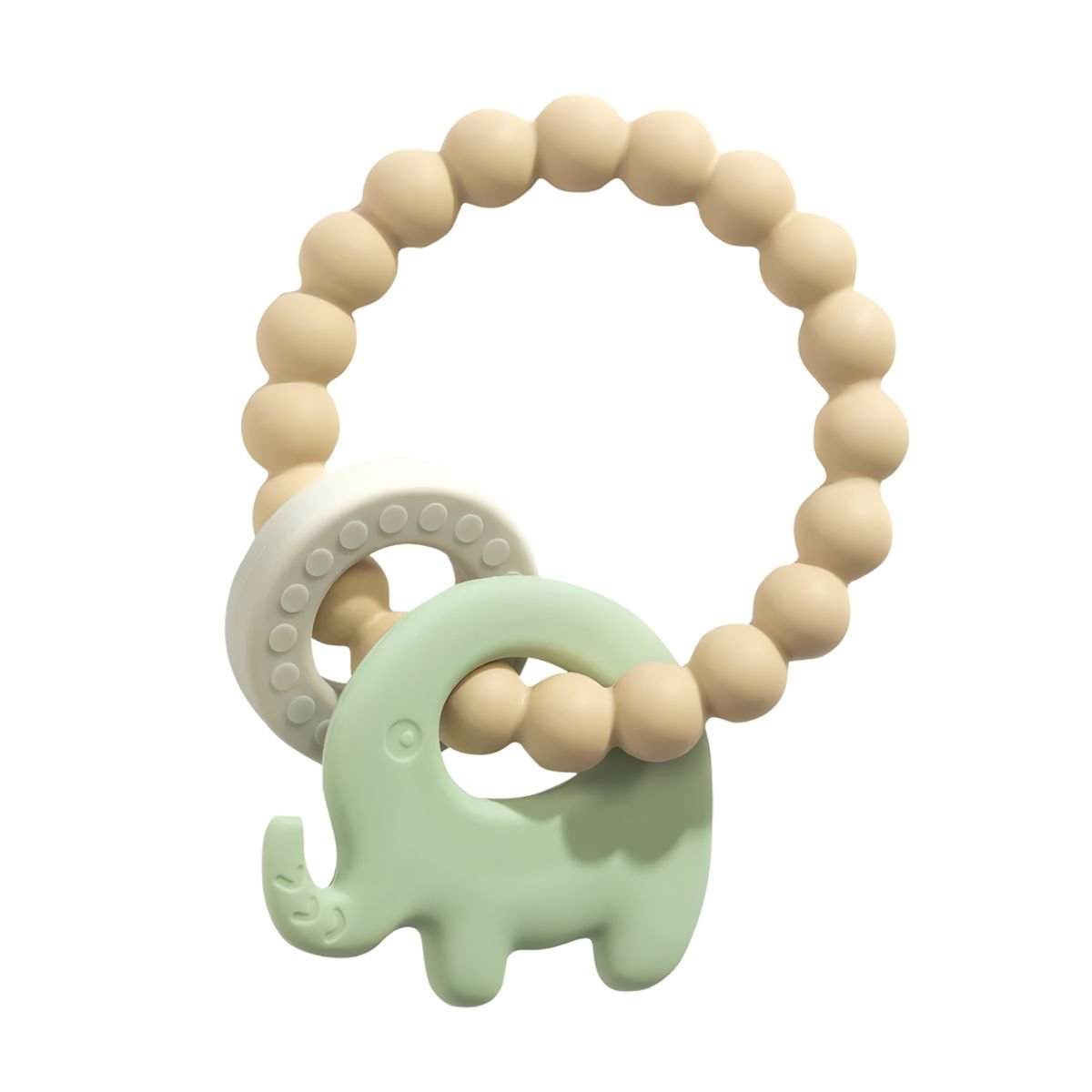 Living Textiles Playground Elephant Teether Ring | Light Sage Teether