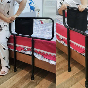 MaterniCare ElderGuard Elderly Bed Rails with adjustable handrail, carbon steel construction, and storage pockets for senior safety and support