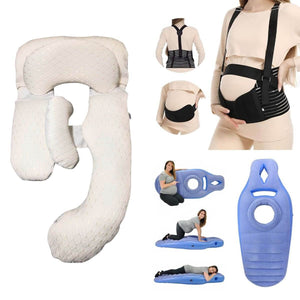MaterniCare Pregnancy Comfort Kit featuring Toddly SnuggleMate pillows, BellyCare Belt, and Pregnancy Pillow for maternity support