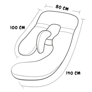 MaterniCare SnuggleMate G-Shape pregnancy pillow in green and grey, providing full-body maternity support and hypoallergenic comfort