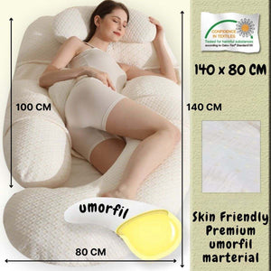 MaterniCare SnuggleMate G-Shape Pregnancy Pillow in green and grey for full-body maternity support