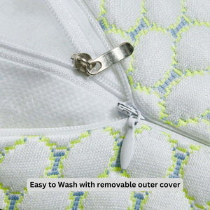 MaterniCare SnuggleMate G-Shape pregnancy pillow in green and grey for full-body maternity support and skin-friendly comfort