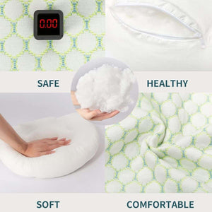 MaterniCare SnuggleMate G-Shape maternity pillow in green and grey, offering full-body pregnancy support with hypoallergenic, eco-friendly materials.