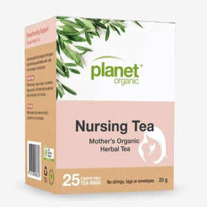 Planet Organic Nursing Herbal Tea certified organic caffeine-free lactation support tea bags with eco-friendly packaging