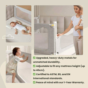 Toddly DreamGuard V2 adjustable baby bed rail with breathable mesh for secure nighttime protection