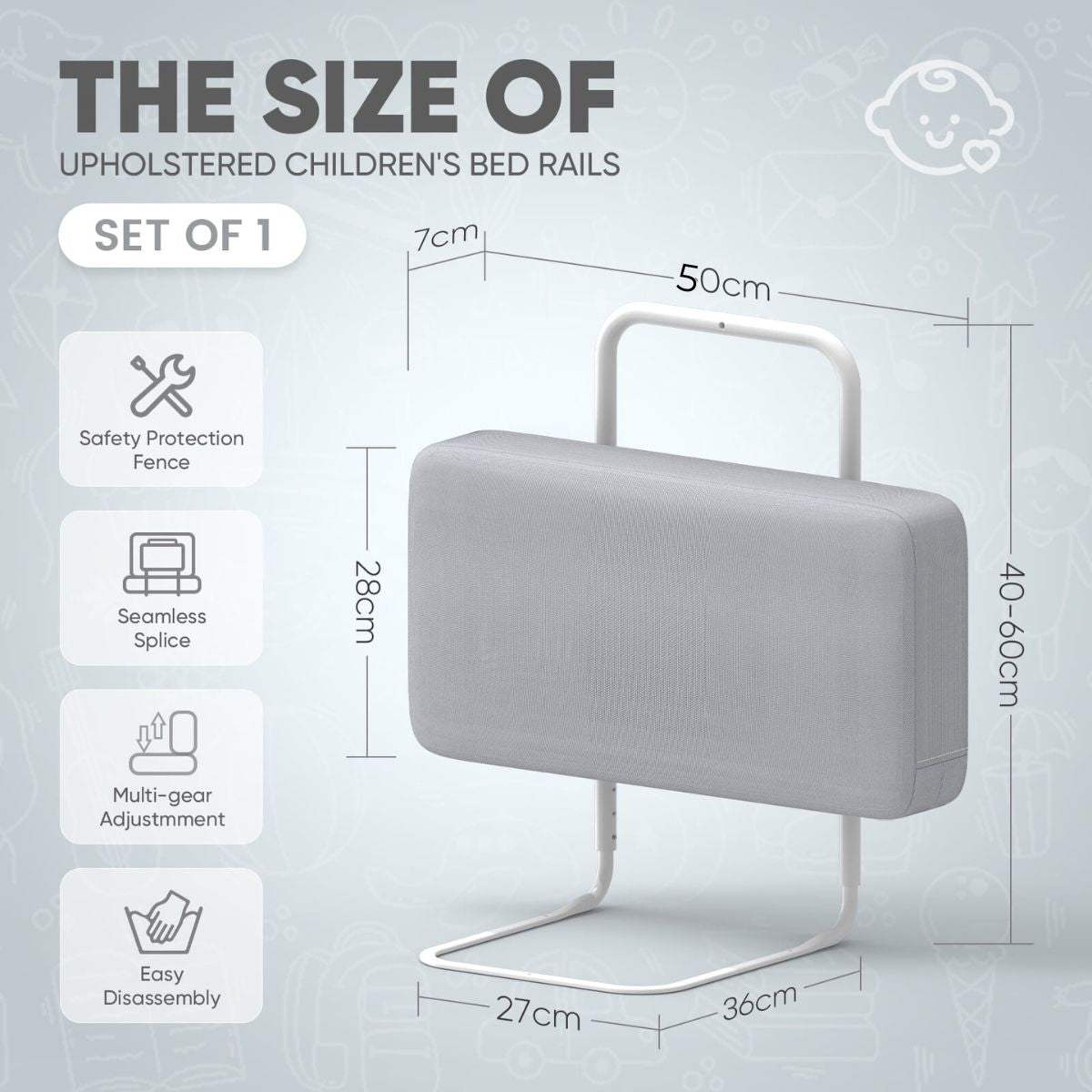 Toddly FoamGuard adjustable height toddler bed rail with soft fabric and easy installation