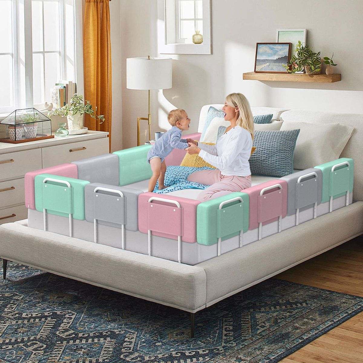 Toddly FoamGuard adjustable toddler bed rail with soft fabric and easy installation for travel safety