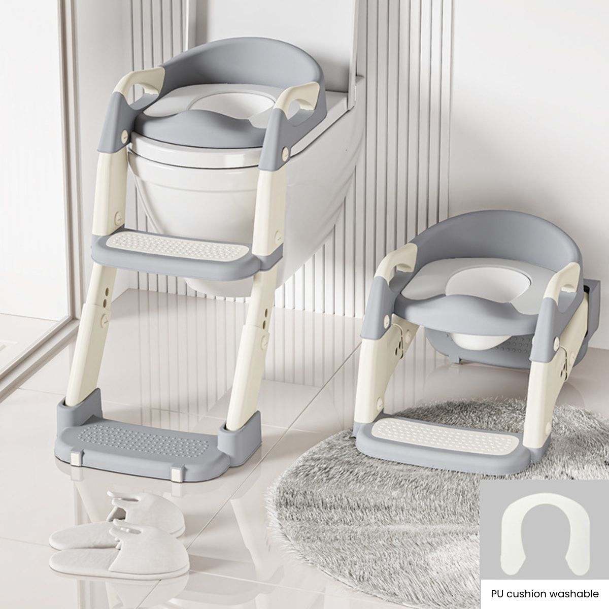 Toddly 2-in-1 adjustable foldable toddler toilet training seat and step stool with anti-slip features