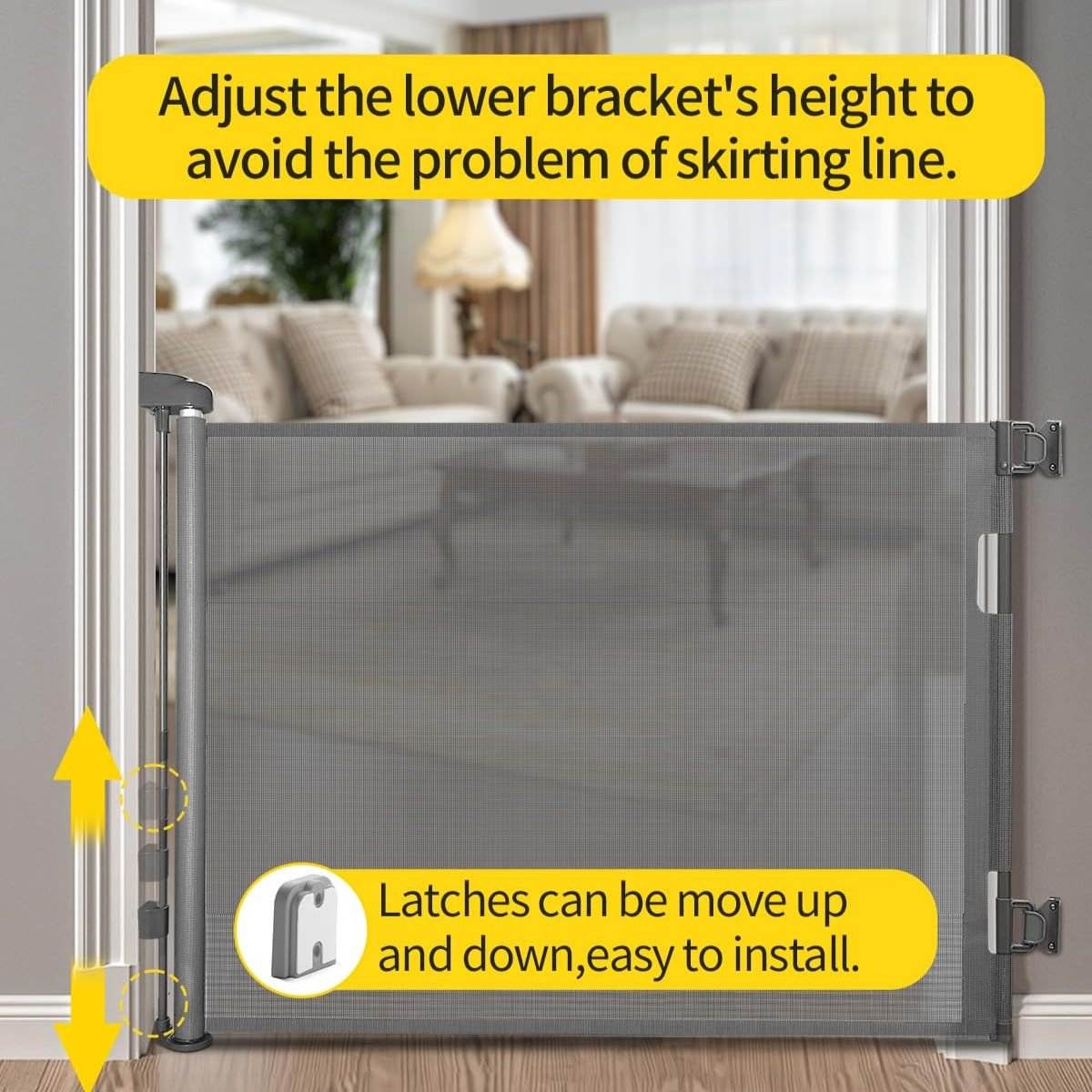 Toddly GuardMate Retractable Baby Gate extra wide mesh safety gate for babies and pets with one-handed operation