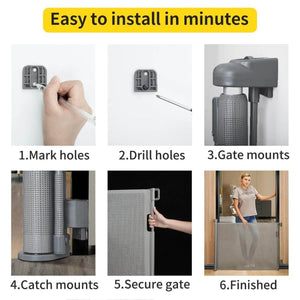 Toddly GuardMate Retractable Baby Gate extra-wide mesh safety gate for babies and pets with one-handed operation and no-trip design