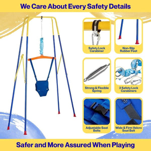 Toddly JoySwing durable 2-in-1 toddler swing and jumper set with stainless steel frame and safety harness