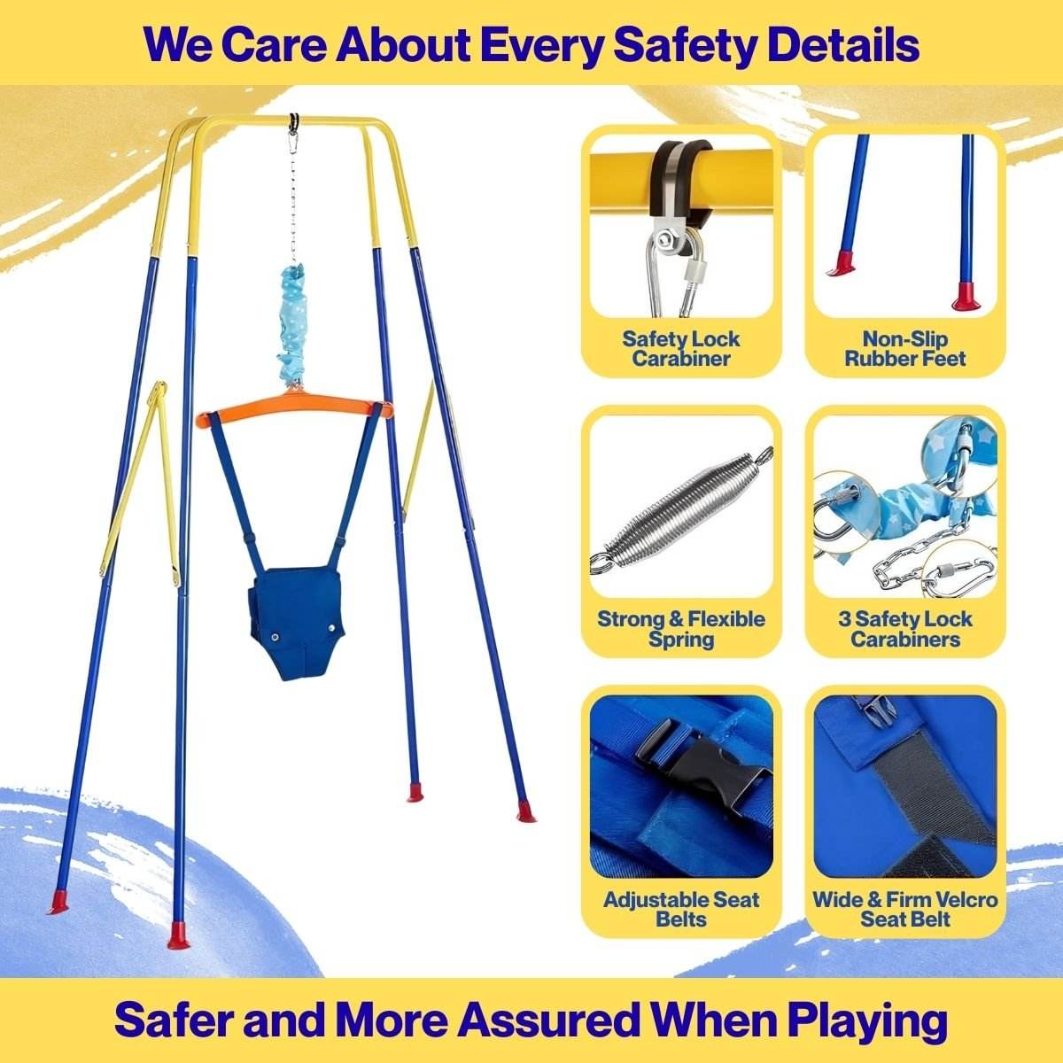 Toddly JoySwing durable 2-in-1 toddler swing and jumper set with stainless steel frame and safety harness