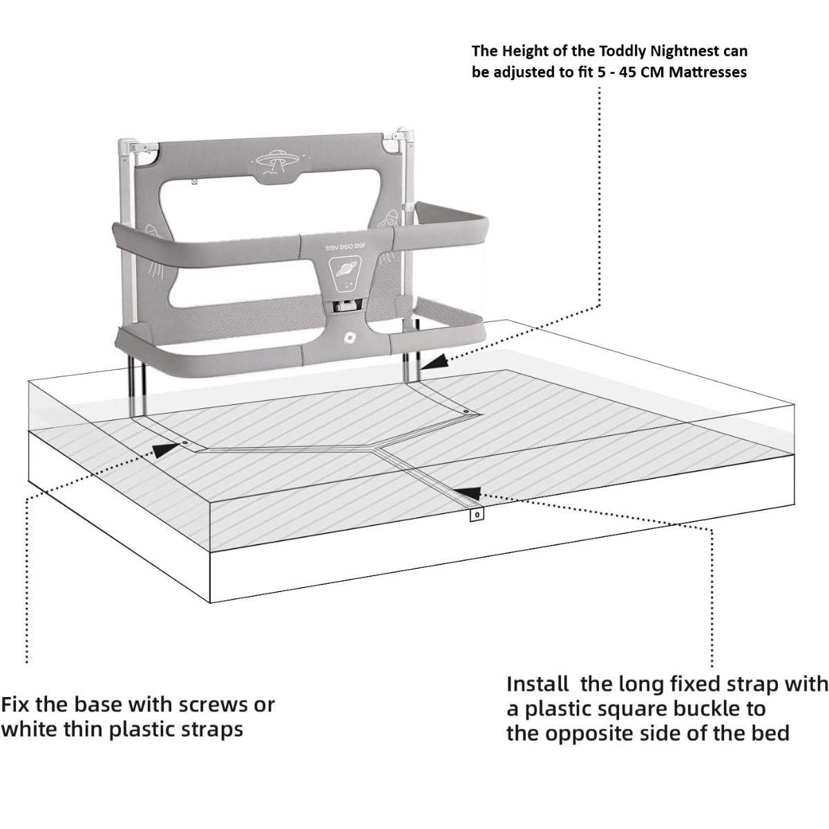 Toddly NightNest Bedside Rail adjustable safety barrier with breathable mesh for babies on double bed