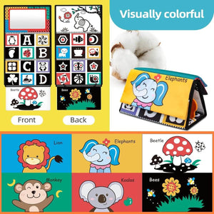 Montessori-inspired sensory tummy time mirror toy with textured cloth book and soft teethers for baby development