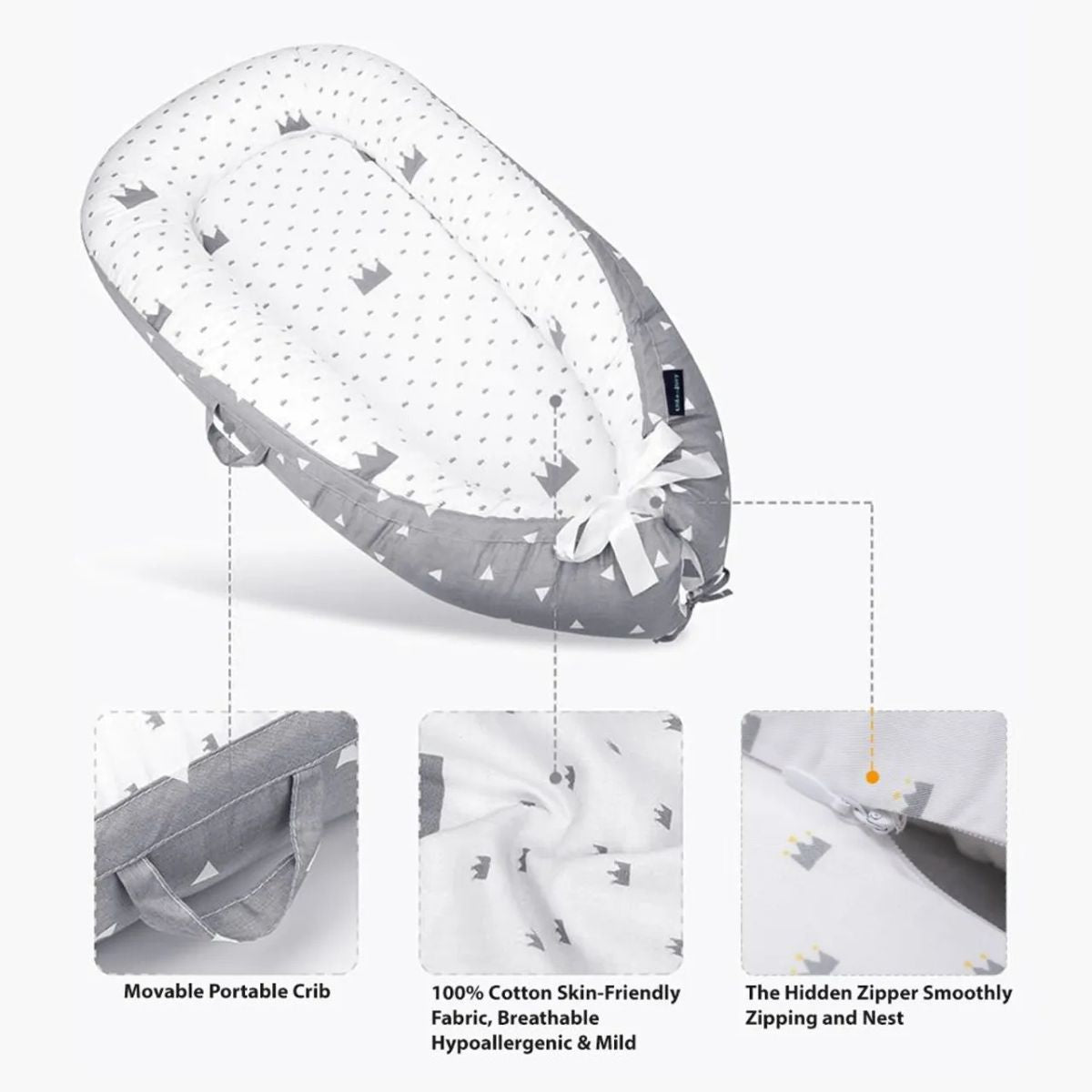 Toddly SnuggleNest Baby Nest Adjustable Baby Lounger 100% Cotton OEKO - Tex Certified Baby Nest