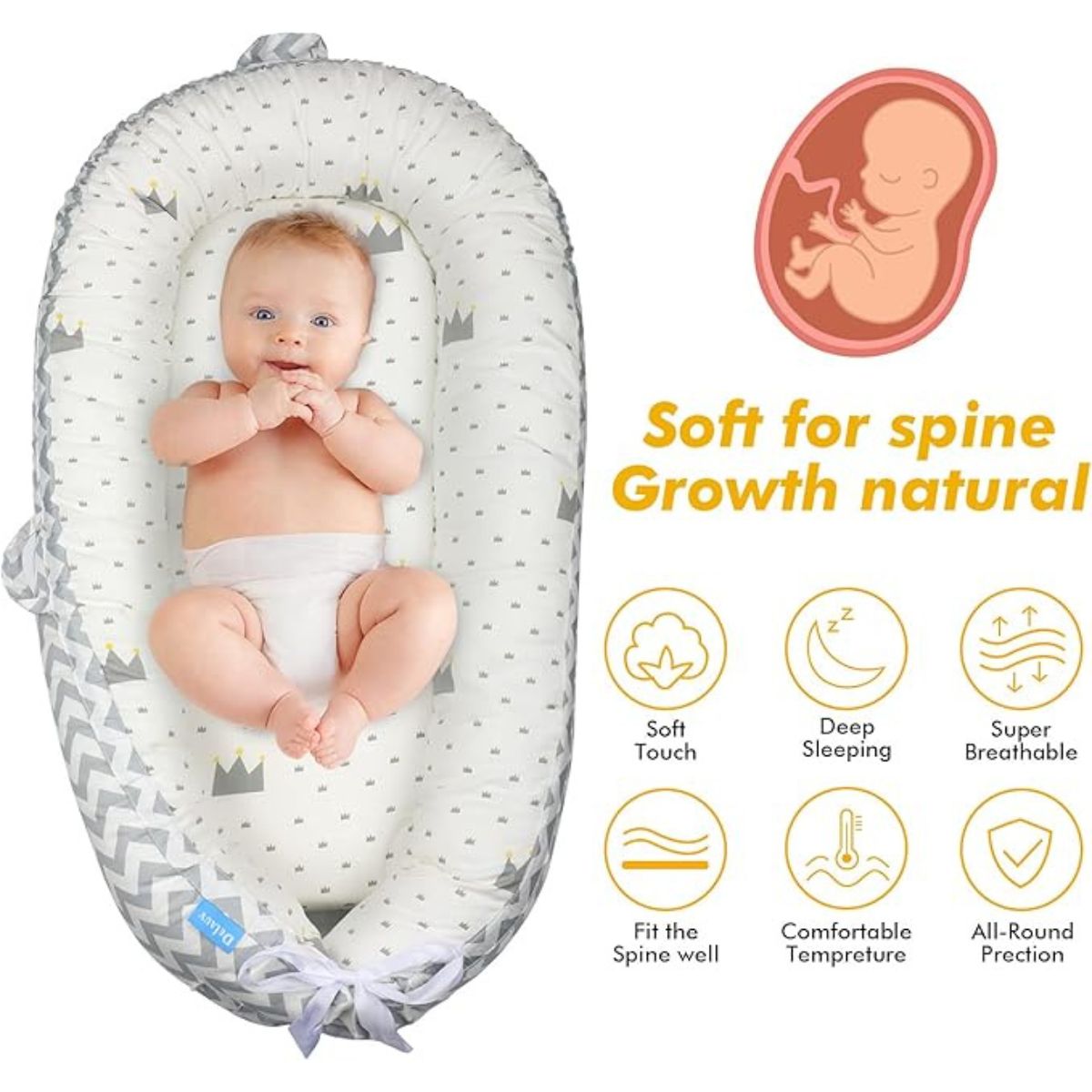 Toddly SnuggleNest Baby Nest Adjustable Baby Lounger 100% Cotton OEKO - Tex Certified Baby Nest