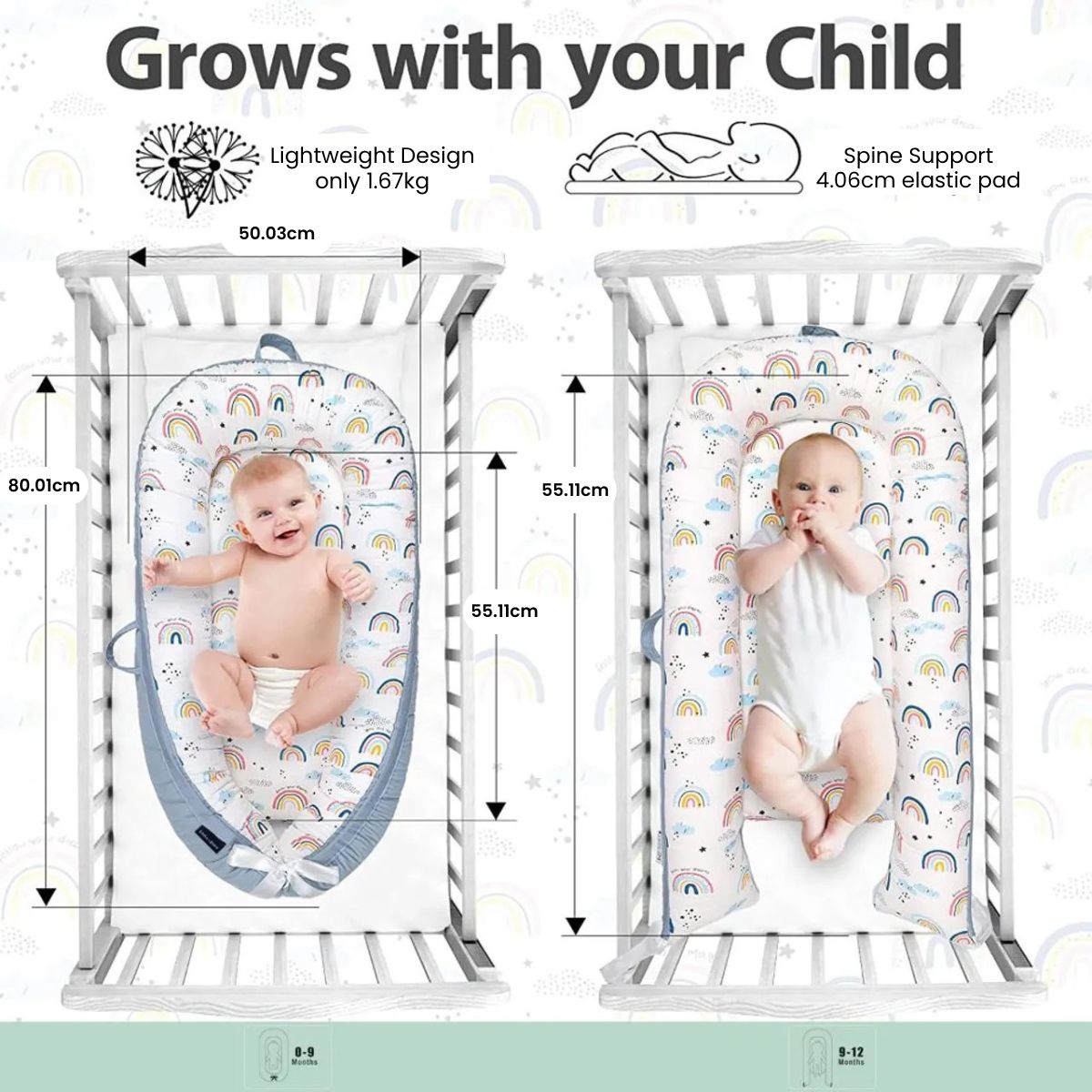 Toddly SnuggleNest Baby Nest Adjustable Baby Lounger 100% Cotton OEKO - Tex Certified Baby Nest