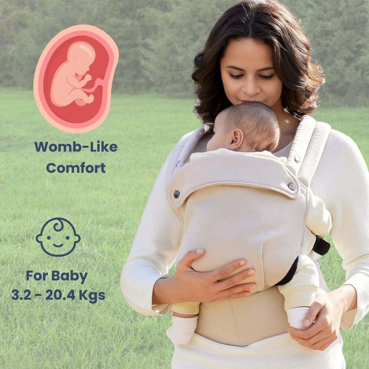 Toddly SnugNest ergonomic baby carrier supporting newborn to toddler with adjustable, hip-healthy design and padded straps for comfort