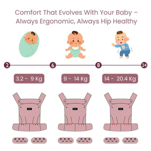 Toddly SnugNest ergonomic baby carrier with adjustable seat and padded straps for hip-healthy, hands-free comfort from newborn to toddler