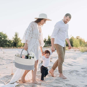 Toddly Urban Ease nappy caddy with multiple compartments and eco-friendly cotton rope design for baby organization