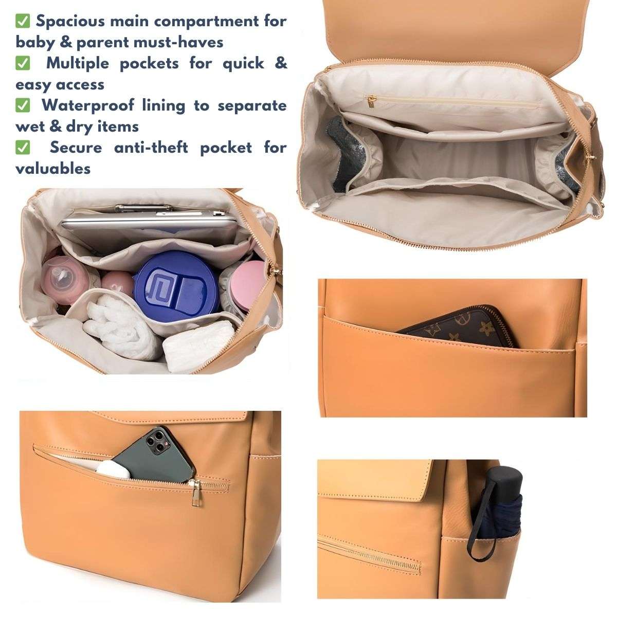 UrbanEase Vegan Leather Backpack stylish waterproof nappy bag for modern parents