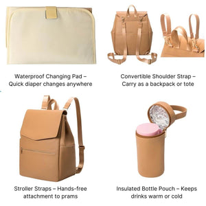 UrbanEase Vegan Leather Backpack stylish waterproof nappy bag for modern parents