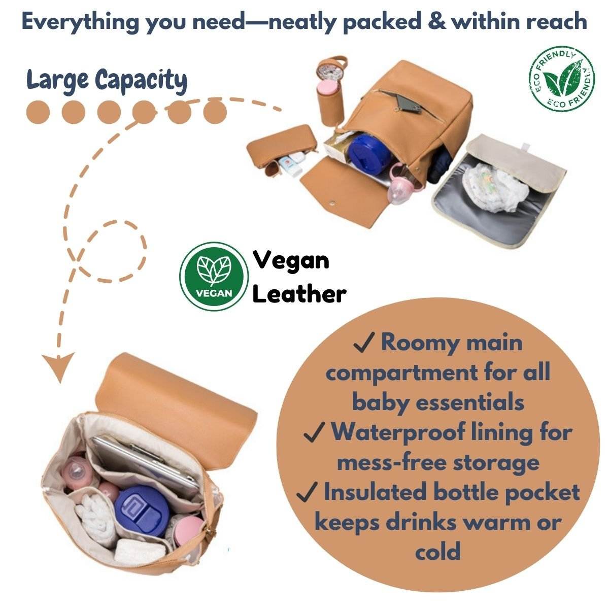 UrbanEase Vegan Leather Backpack stylish waterproof nappy bag for modern parents