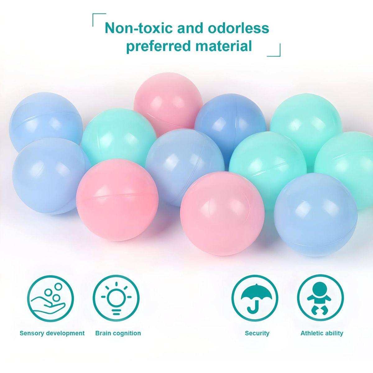 BabiePlay Colourful Odyssey Ball Pit Balls in pastel blue and pink, non-toxic and safe for children's sensory and motor development