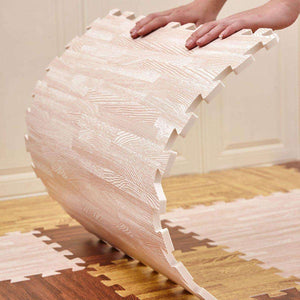 Flexible BabiePlay Wood Grain Play Mat EVA Foam Puzzle Pieces with interlocking edges for safe baby play and exercise