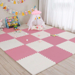 Pink Collection Foam Mats interlocking baby play mats in soft pink and white colors in nursery room