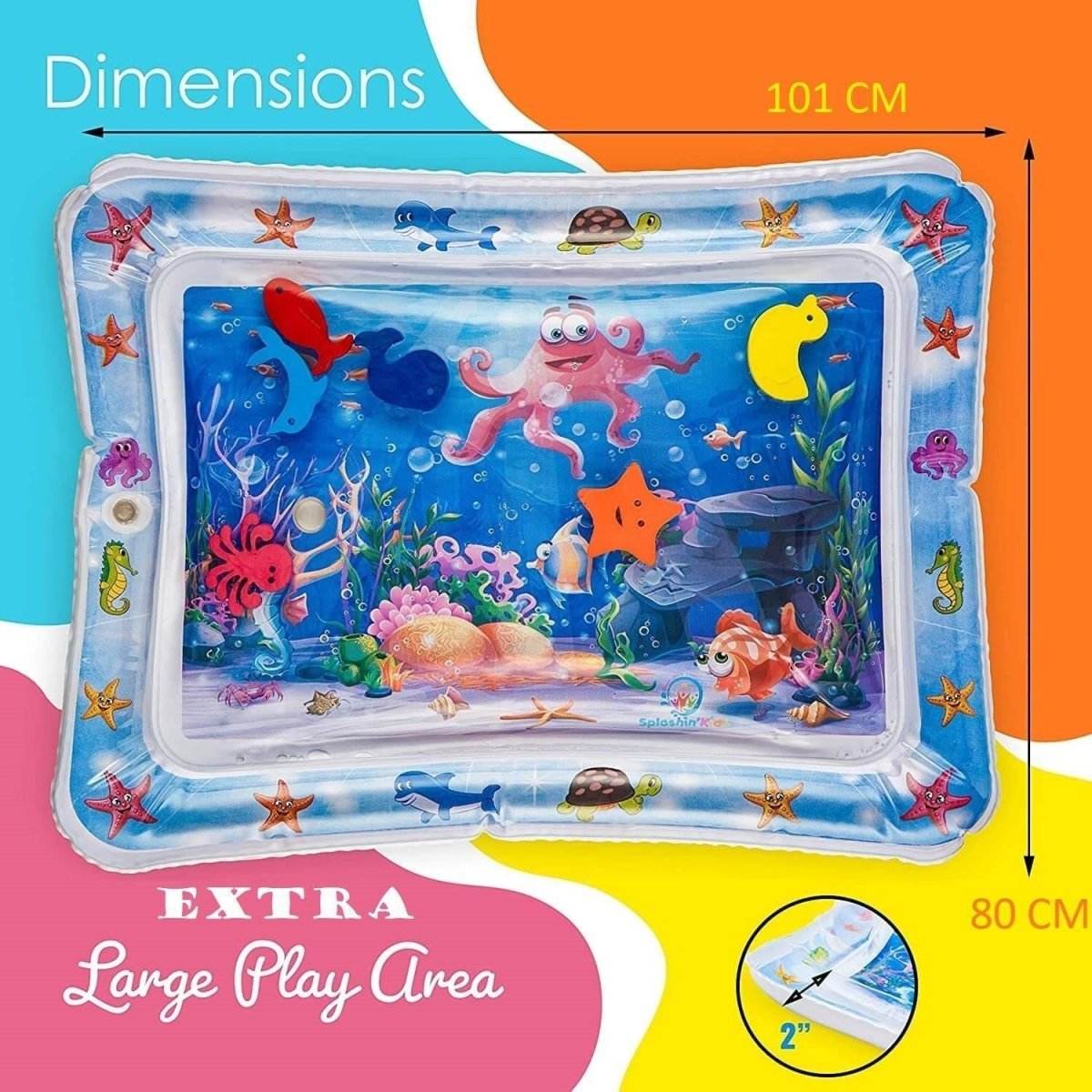BabiesMart Tummy Time Water Play Mat with colorful underwater animals and extra-large dimensions 101 x 80 cm designed for sensory baby play and development
