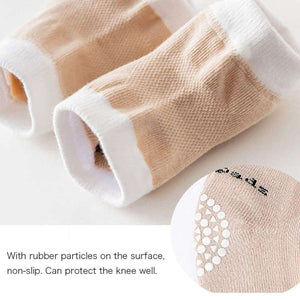 Feather & Fawn CrawlGuard anti-slip beige baby knee pads with rubber particles for protection