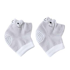 Feather & Fawn CrawlGuard white anti-slip baby knee pad protectors with bear face design