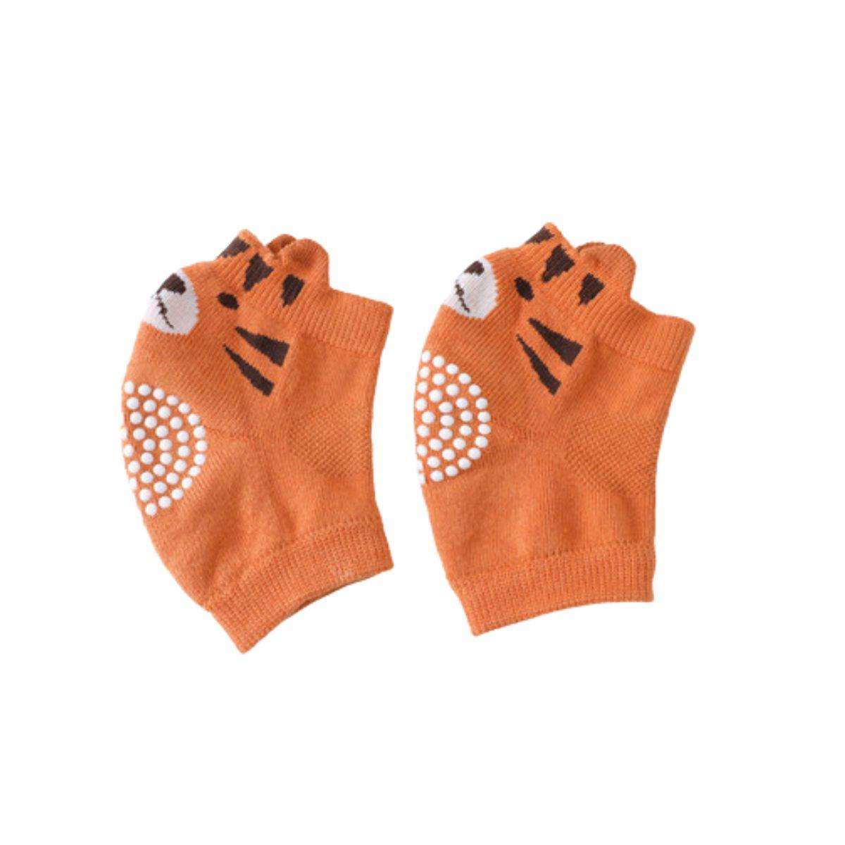 Feather & Fawn CrawlGuard orange tiger patterned anti-slip baby knee pads pair