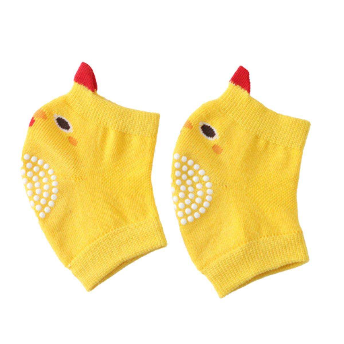 Feather & Fawn CrawlGuard yellow chick anti-slip baby knee pads protector pair