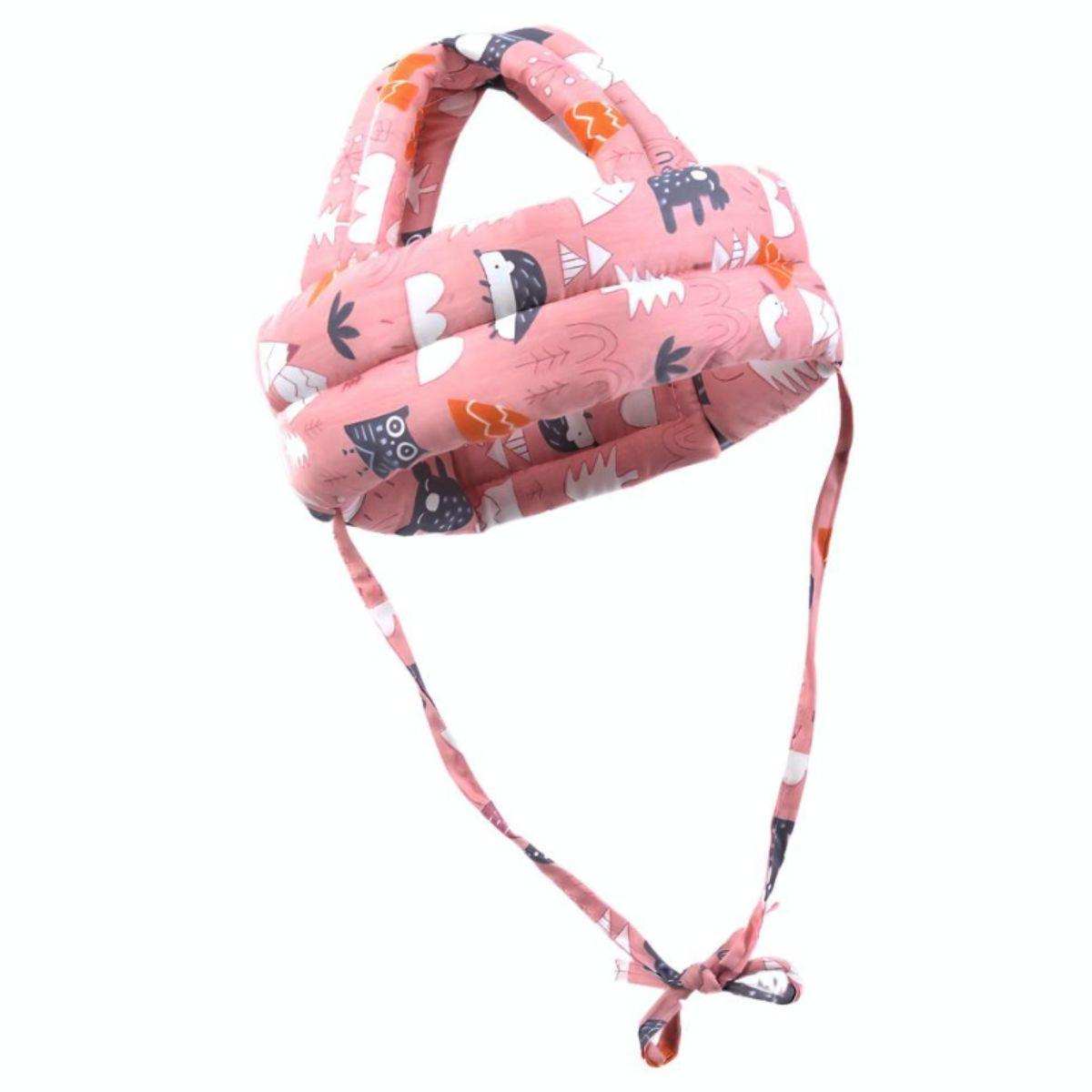 Pink Feather & Fawn ProtectCap baby safety helmet with animal and nature pattern, breathable and adjustable head cushion for toddlers