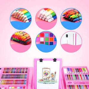 Kidst 208 Pieces Deluxe Art Supplies Kit with crayons, colored pencils, markers, oil pastels, watercolors, double-sided pop-up easel, and trifold organizer case