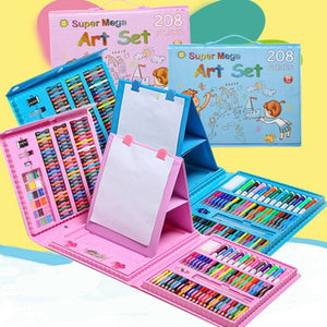 Kidst 208 Pieces deluxe art supplies kit with double-sided pop-up easel and comprehensive drawing and painting tools for kids