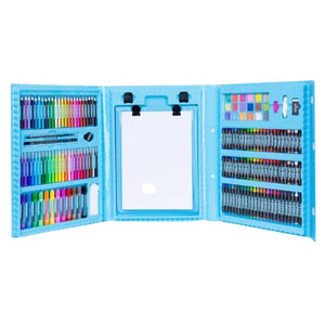 Kidst 208 Pieces Deluxe Art Supplies Kit with double-sided easel and colorful drawing tools in a portable blue case