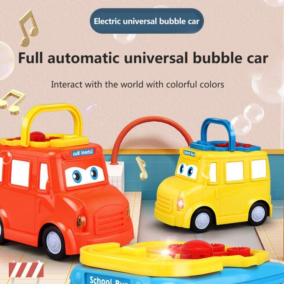 Colorful electric school bus bubble blower toys for kids with automatic bubble blowing feature